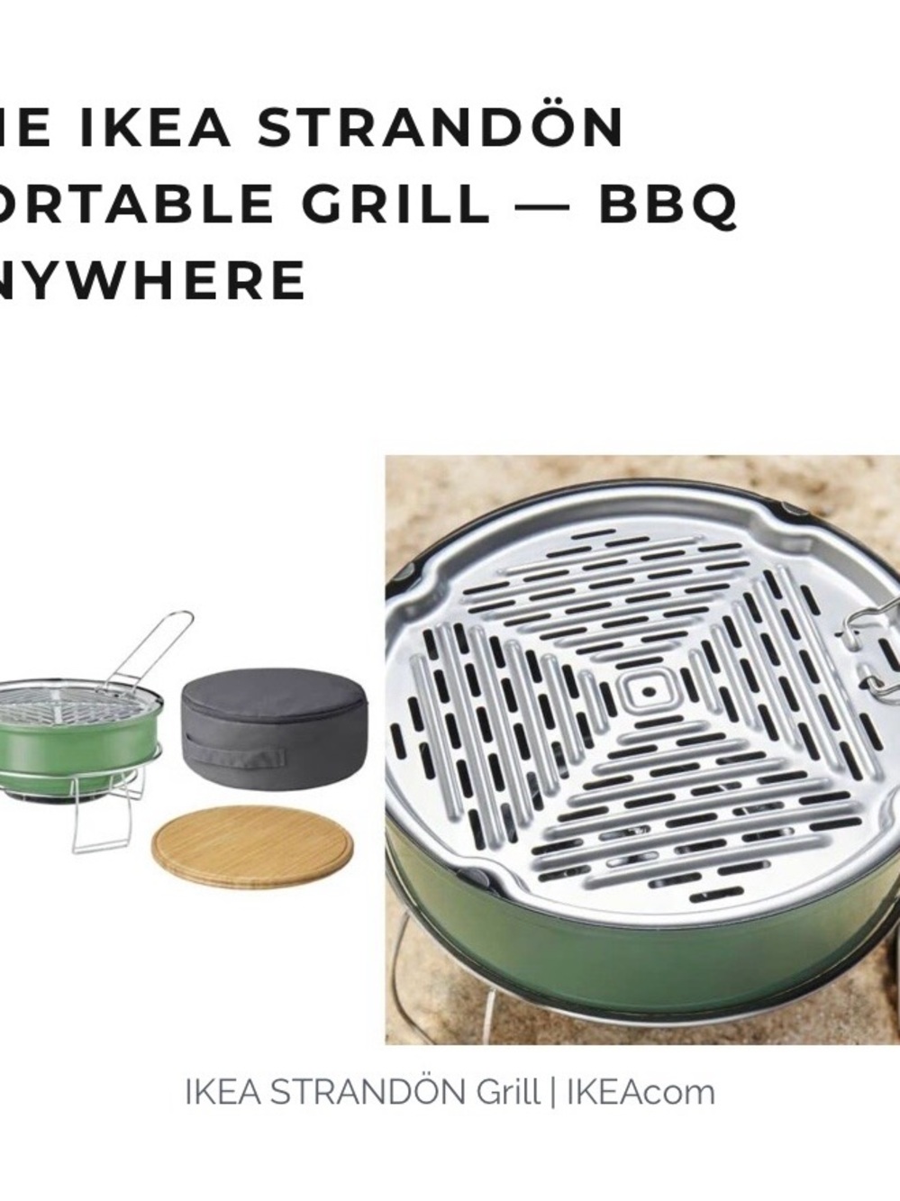 IKEA STRANDÖN Green Portable BBQ Grill with Gray Carry Cover